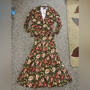 Vintage Rough Hewn Long Sleeve Blouse/Light Jacket/Skirt/Necklace Women’s Med 10